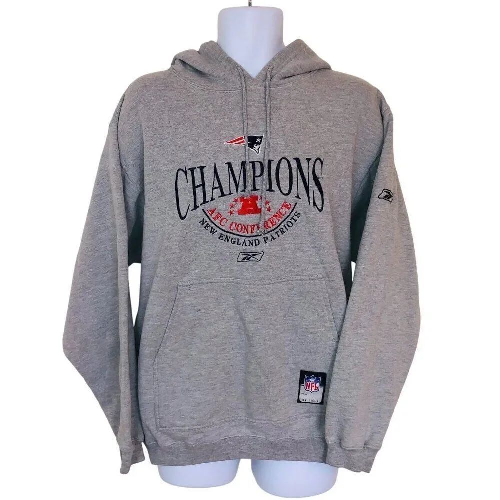 Vintage NFL New England Patriots Champions AFC Mens XL Sweatshirt Gray Hoodie